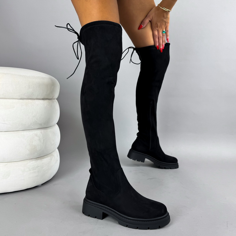 Černé semišové vysoké kozačky