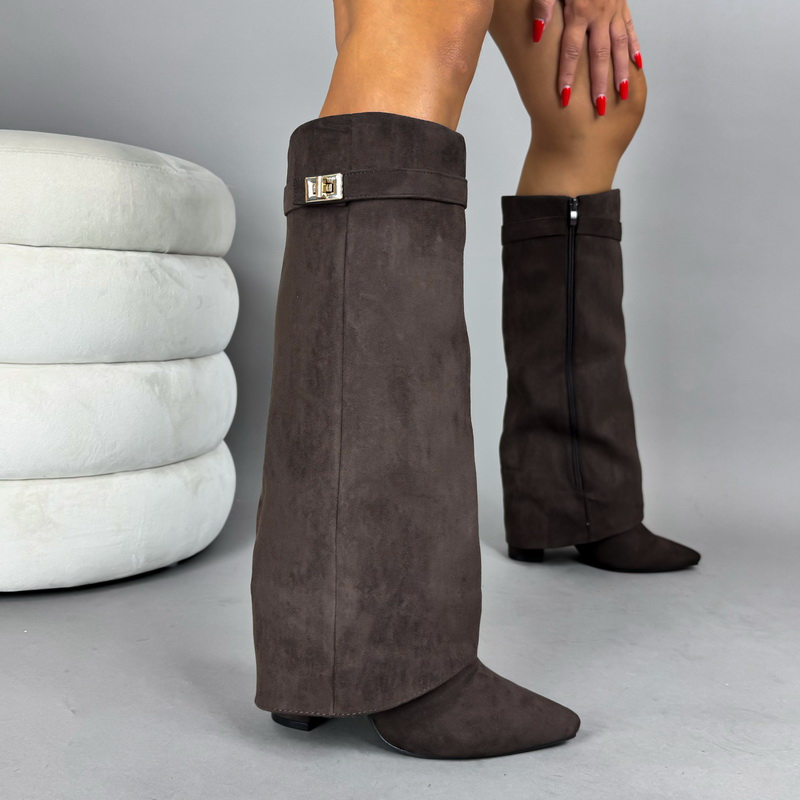 Tmavě hnědé semišové vysoké kozačky